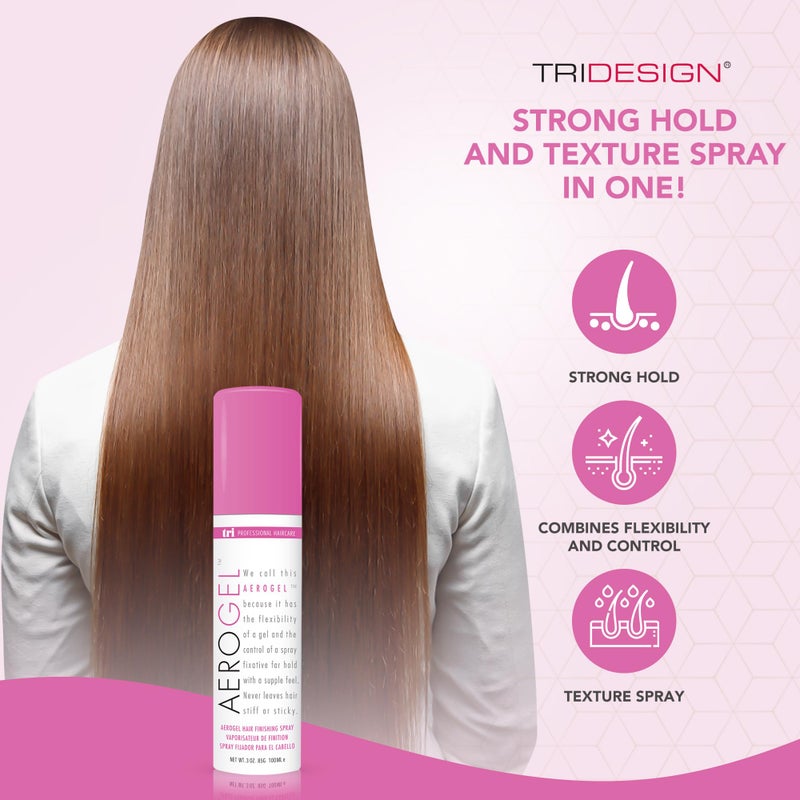 TRIDESIGN Aerogel Hairspray - Strong Hold Hair Finishing Spray for Volumizing & Control, Flexible Styling for All Hair Types, Non-Sticky and Scented - For Women and Men - Travel Size Pack of 1 (3 Oz) - Image 3